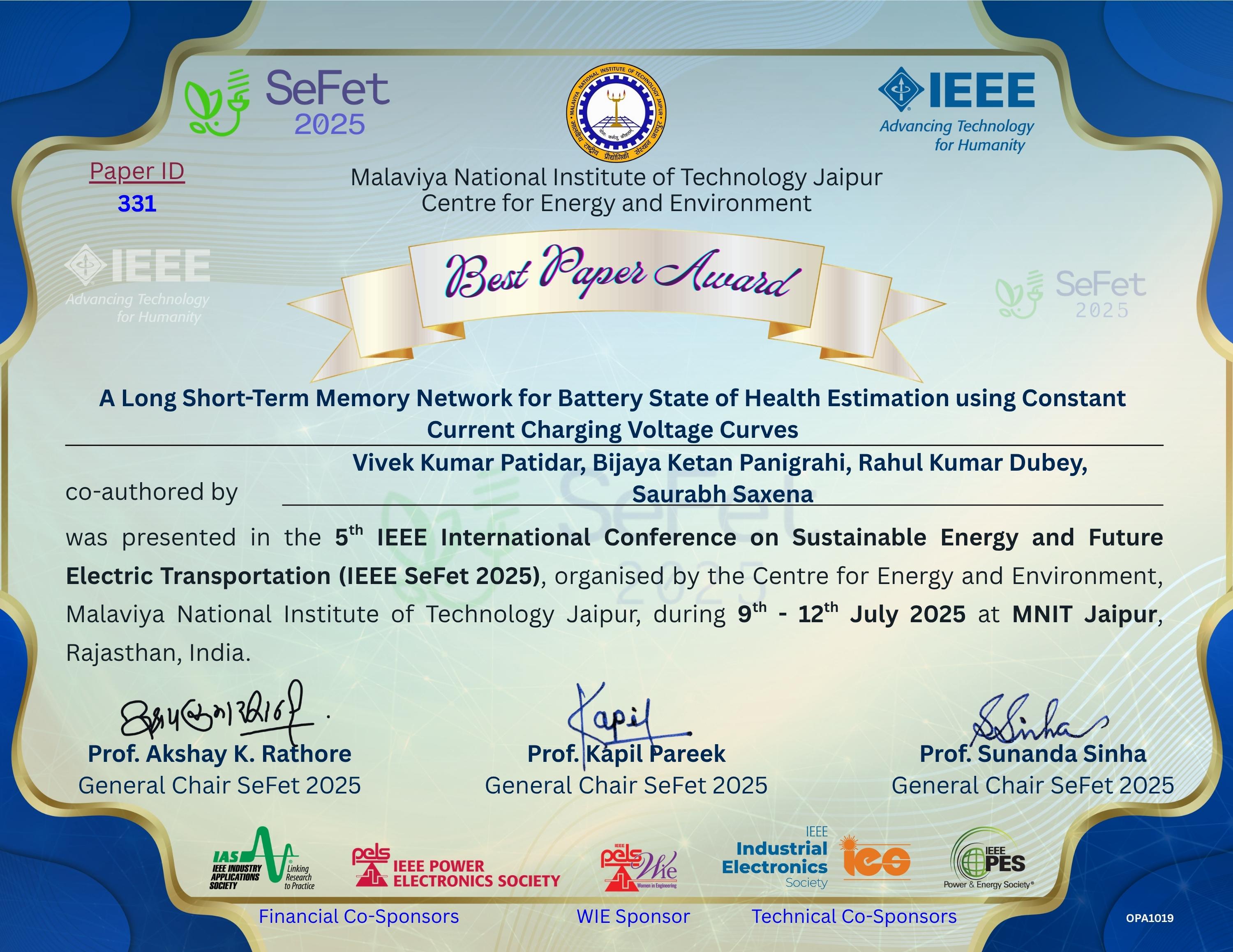 Best Paper Award